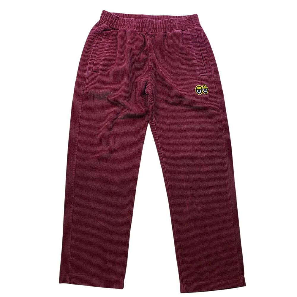 Krooked Skateboarding Pants Mens Small Burgundy Corduroy Straight Leg Eyes Logo - Picture 2 of 10